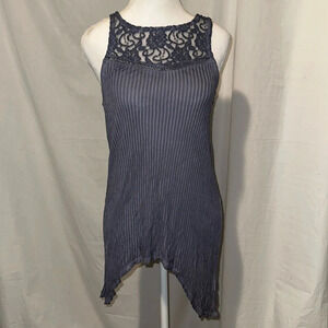 dark dusty blue floral lace & strappy sleeveless Knox Rose top size xs